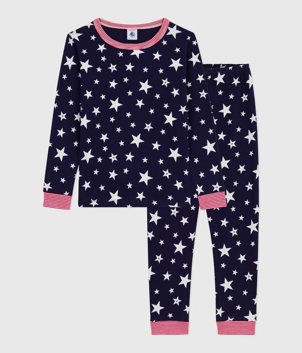 Children's cotton pyjamas with star print, very fitted blue/white