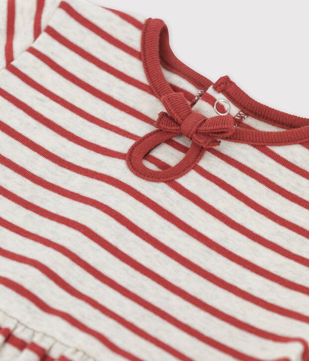 Babies' Organic Cotton Striped Short-Sleeved Dress beige/brown