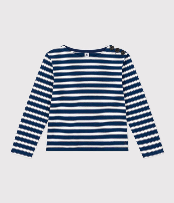 Women's Buttoned Cotton Breton Top MEDIEVAL blue/MARSHMALLOW white