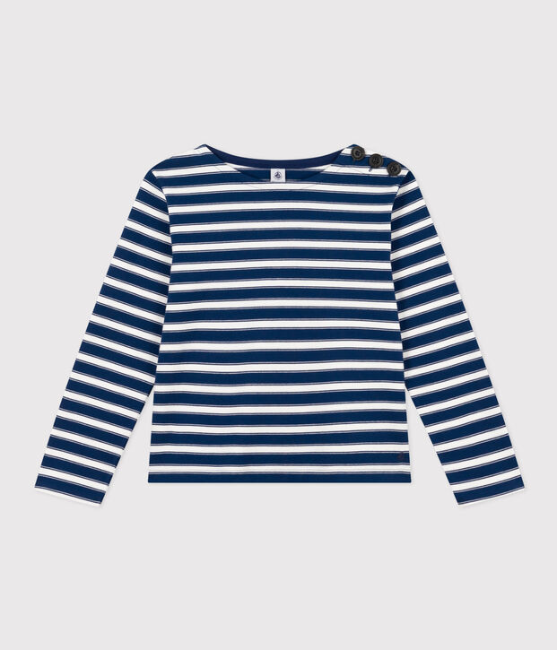 Women's Buttoned Cotton Breton Top blue/white