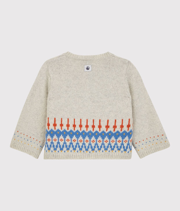 Babies' Patterned Knit Cardigan in Wool Knit. beige