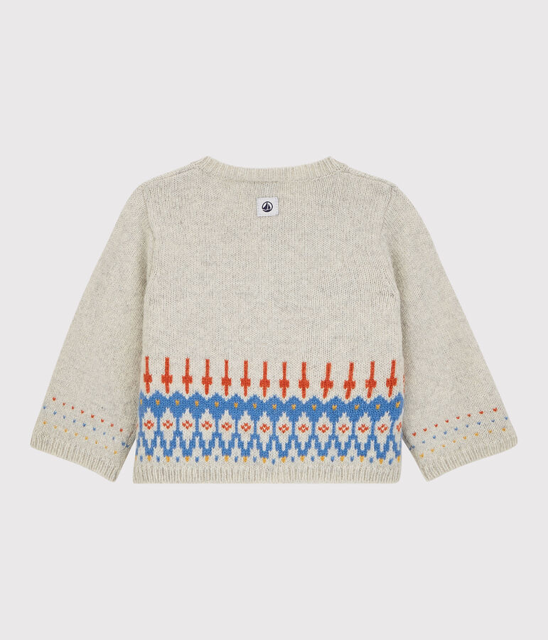 Babies' Patterned Knit Cardigan in Wool Knit. beige