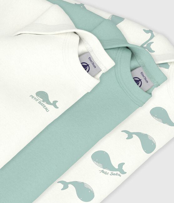 Pack of babies' long-sleeved whale-print cotton bodies variante 1