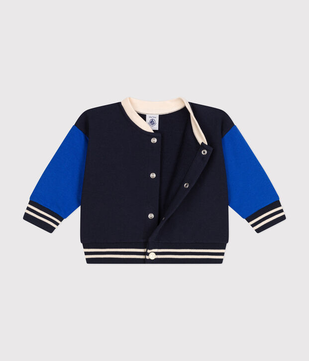Babies' fleece varsity-style jacket blue/blue