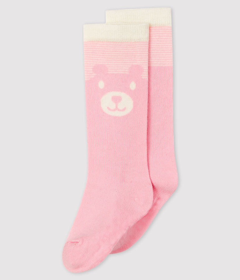 High-length baby socks pink/white