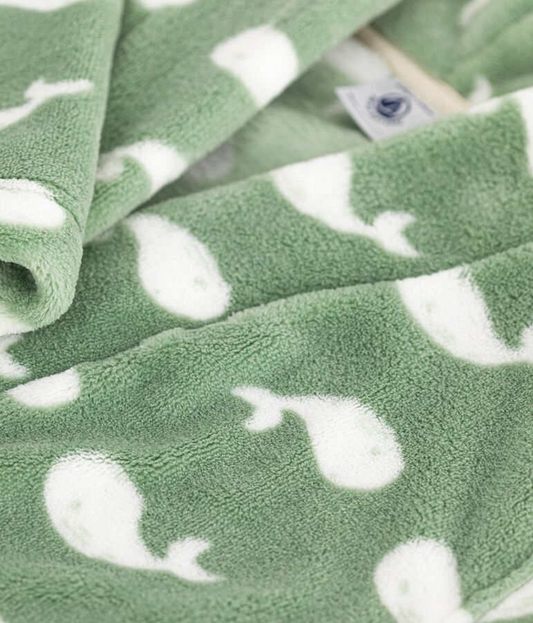 Children's printed fleece dressing gown green/white