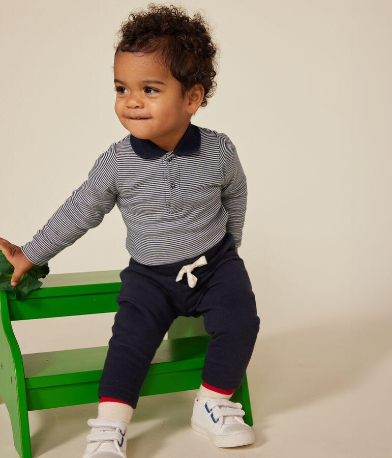 Babies' stripy cotton body with a polo shirt collar blue/white