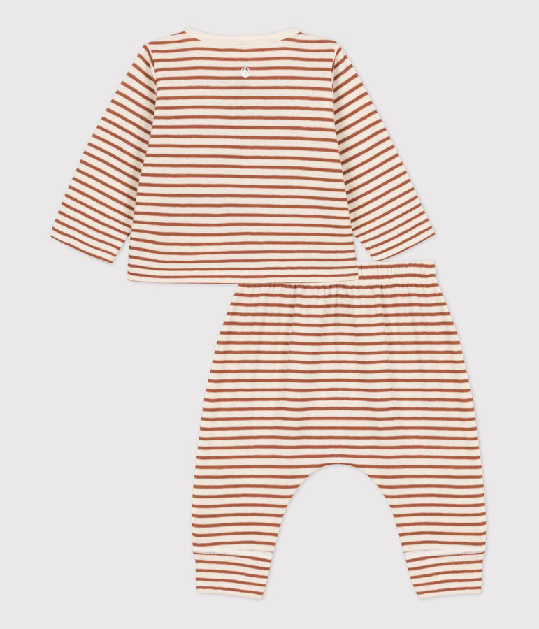 Babies' Striped Cotton Clothing - 2-Pack Ecru/brown/ecru