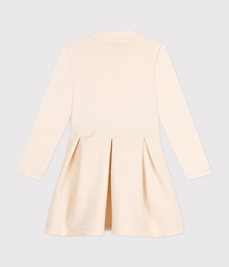 Girls' long-sleeved dress in two materials AVALANCHE Ecru