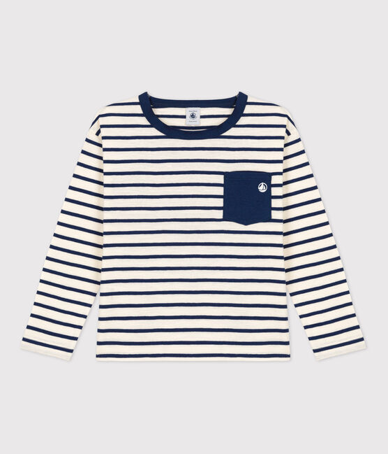 Boys' Long-Sleeved Cotton T-Shirt AVALANCHE white/MEDIEVAL