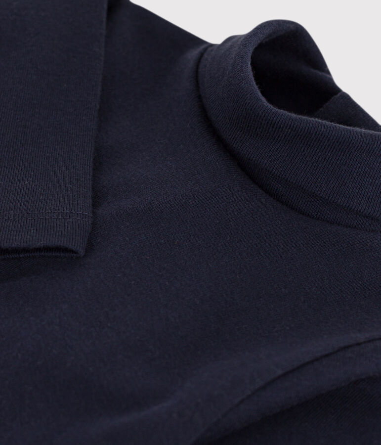 Babies' Long-Sleeved Roll Neck Cotton Bodysuit blue