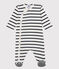 Babies' Striped Ribbed Sleepsuit MARSHMALLOW white/SMOKING blue