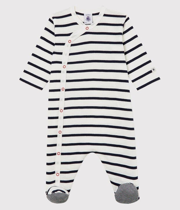 Babies' Striped Ribbed Sleepsuit white/blue