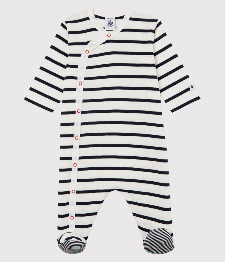 Babies' Striped Ribbed Sleepsuit white/blue
