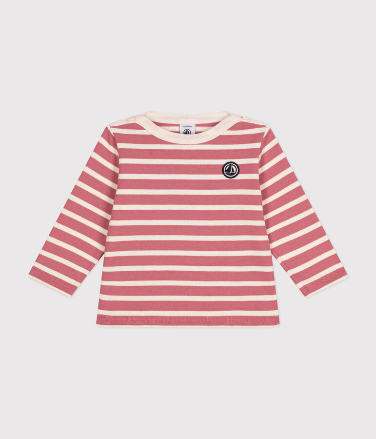 Babies' thick cotton Breton top ROSEWOOD pink/AVALANCHE
