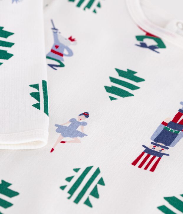 Babies' Christmas-print fleece pyjama suit with a back opening white/multicolor