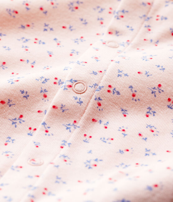 Babies' Pink Organic Cotton Sleepsuit with Collar FLEUR pink/MULTICO white