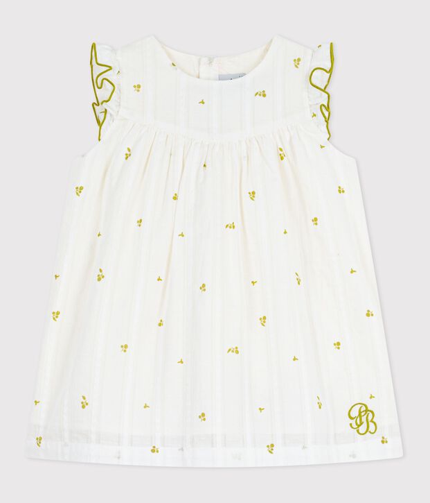 Babies' sleeveless floral print cotton dress white/green