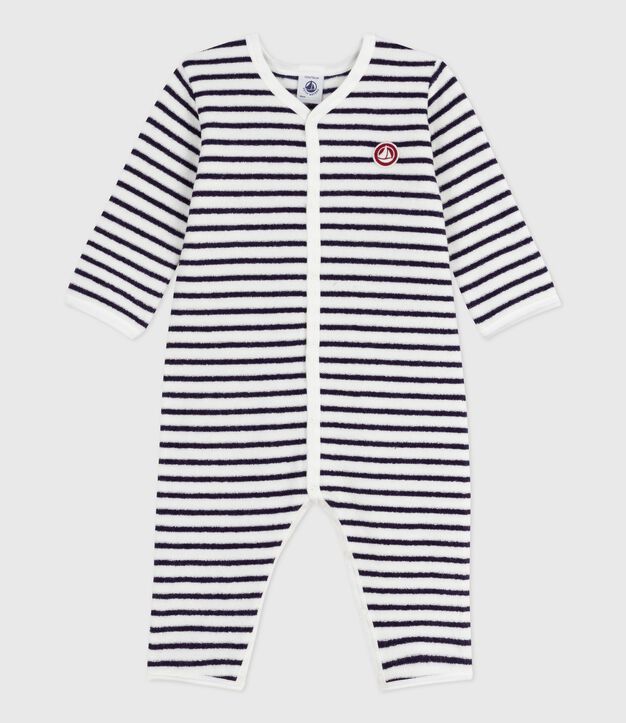 Babies' stripy printed cotton footless pyjama suit blue/blue