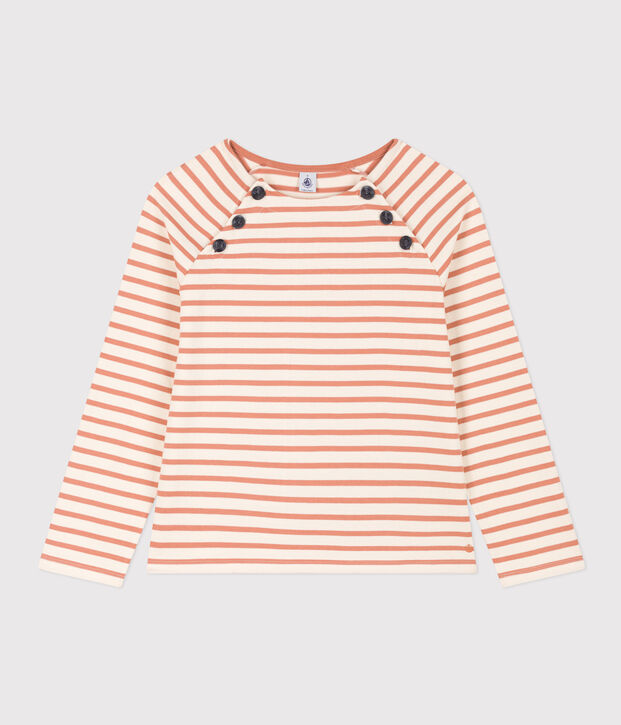 Women's Buttoned Cotton Breton Top Ecru/pink