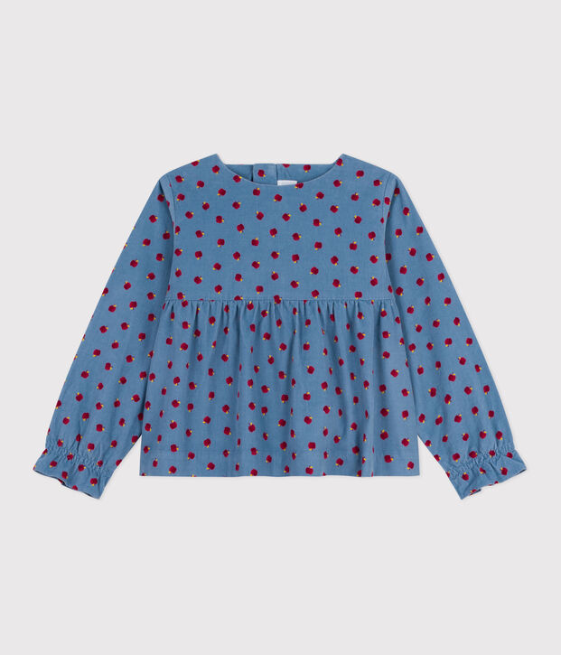 Children's long-sleeved printed corduroy blouse blue/multicolor