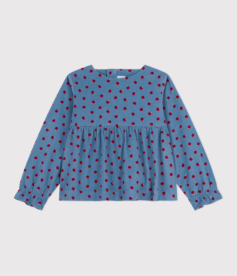 Children's long-sleeved printed corduroy blouse blue/multicolor