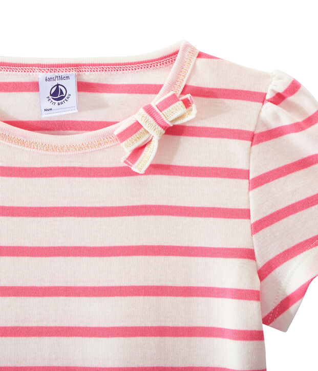 Girl's sailor-striped T-shirt white/pink