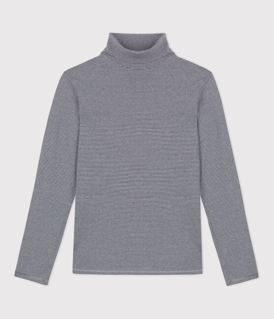 Women's Iconic Organic Cotton Polo Neck T-Shirt SMOKING blue/MARSHMALLOW white