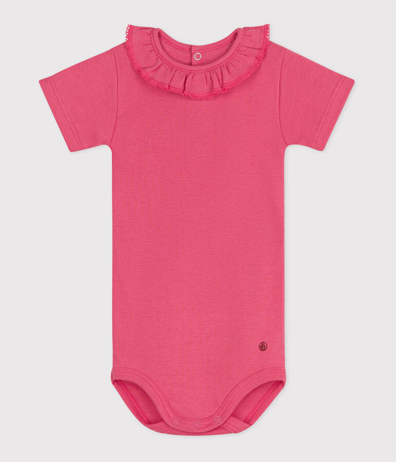 Babies' short-sleeved plain cotton body pink