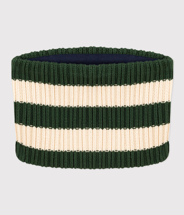 Unisex Fleece-Lined Stripy Knitted Snood green/ecru