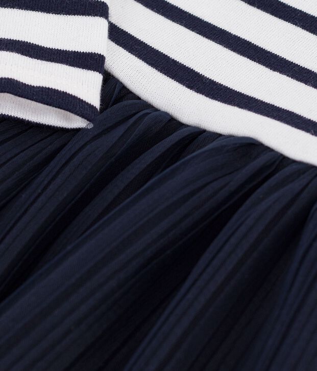 Babies' long-sleeved stripy dress in two materials white/multicolor