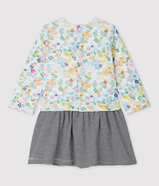 Baby Girls' Long-Sleeved Jersey Dress POUSSIERE grey/MULTICO white