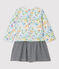 Baby Girls' Long-Sleeved Jersey Dress POUSSIERE grey/MULTICO white