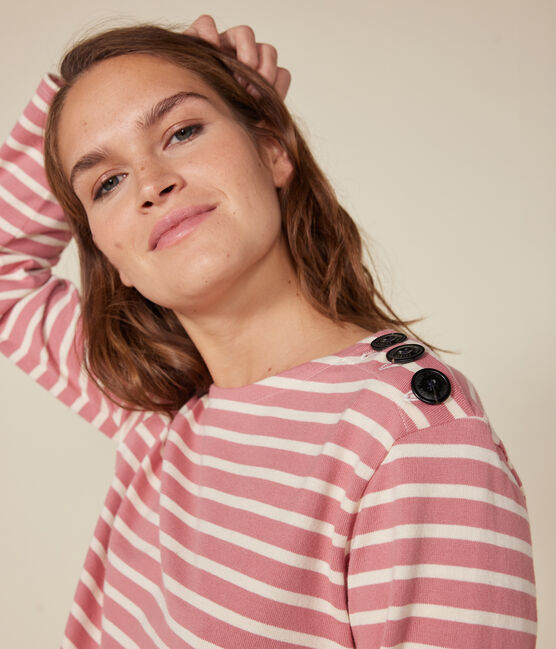 Women's Buttoned Cotton Breton Top ROSEWOOD pink/AVALANCHE