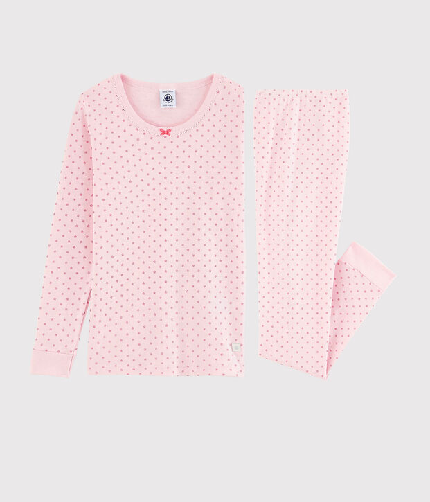 Girls' Snugfit Starry Cotton Pyjamas pink/orange/grey