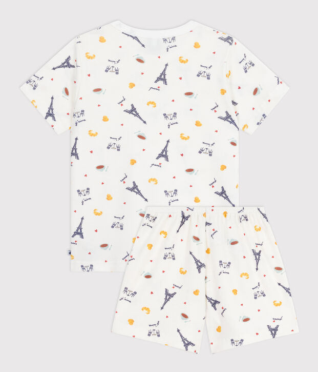 Children's short Paris print cotton pyjamas white/multicolor
