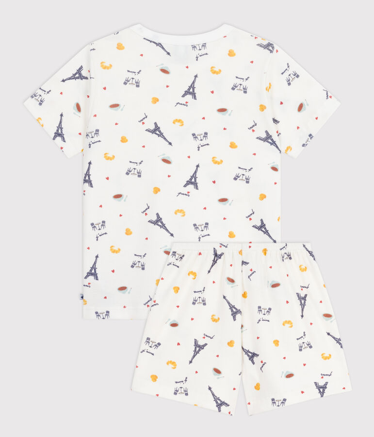 Children's short Paris print cotton pyjamas white/multicolor