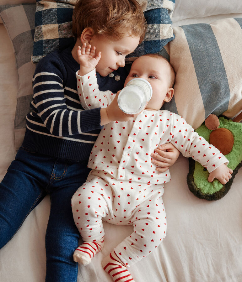 Babies' Small Heart Patterned Fleece Outfit white/red