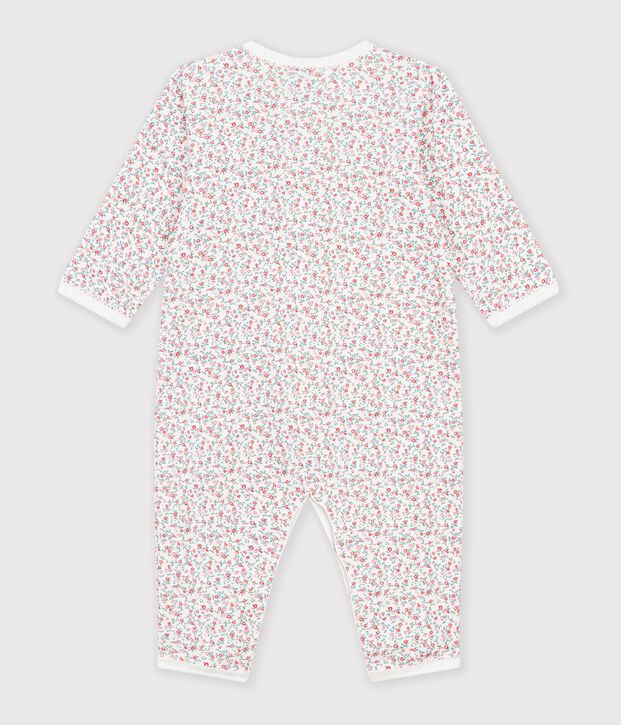 Baby footless cotton pyjamas with floral print white/multicolor