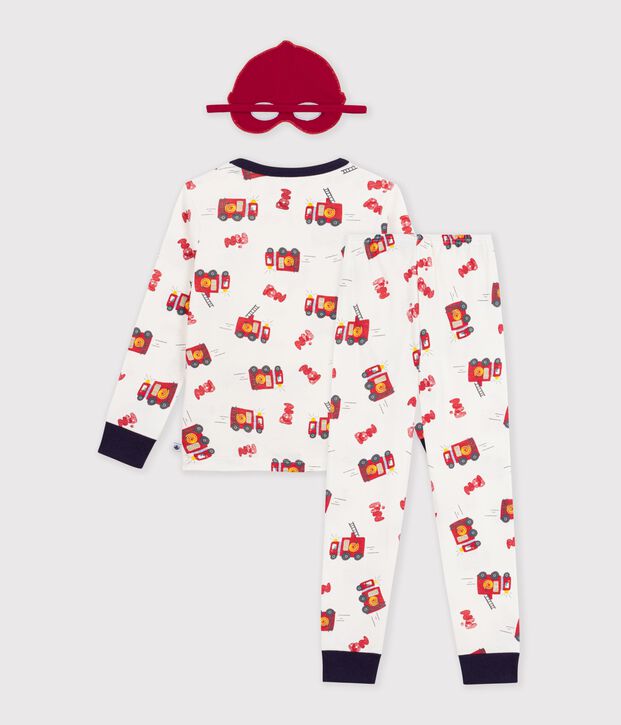 Children's cotton firefighter costume pyjamas white/multicolor