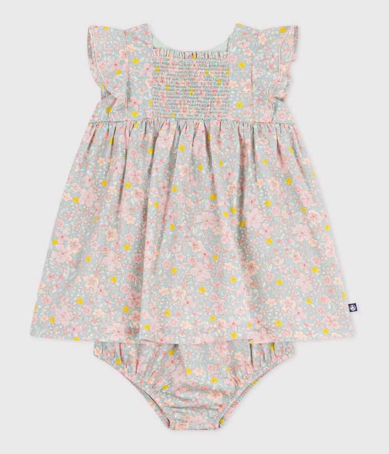 Babies' short-sleeved cotton dress and matching bloomers printed with hearts SPRAY /MULTICO