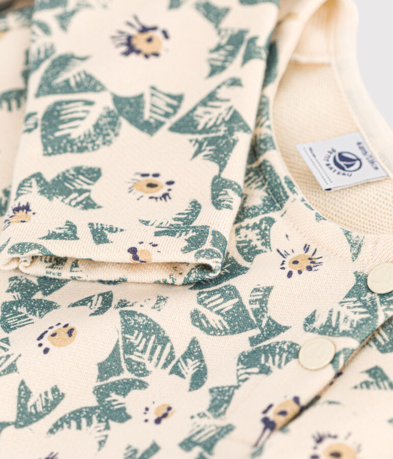 Girls' long-sleeved floral fleece dress Ecru/multicolor