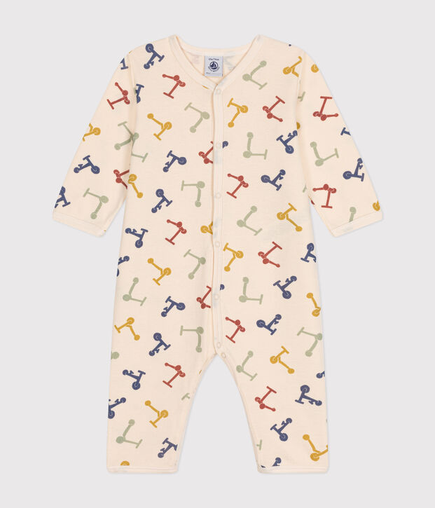 Babies' Footless Cotton Pyjamas Ecru/blue