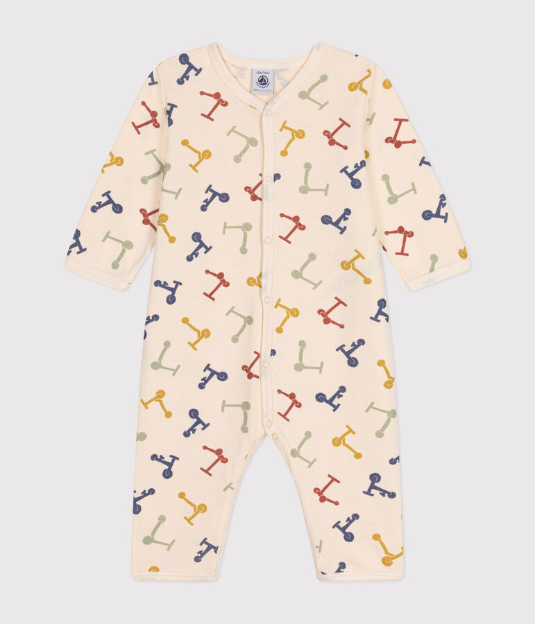 Babies' Footless Cotton Pyjamas Ecru/blue