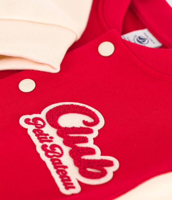Boys' Fleece Baseball Jacket PEPS red/AVALANCHE white
