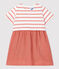 Babies' Organic Thick Jersey and Cotton Gauze Dress MARSHMALLOW white/PAPAYE