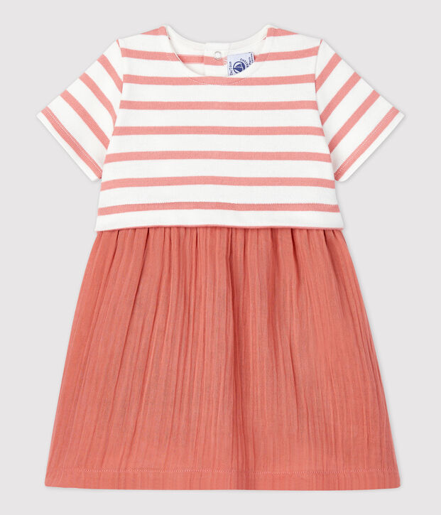 Babies' Organic Thick Jersey and Cotton Gauze Dress white/pink