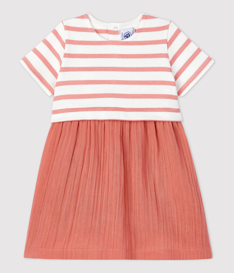 Babies' Organic Thick Jersey and Cotton Gauze Dress white/pink
