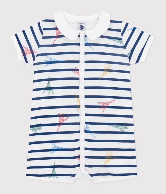 Babies' Paris-themed short cotton jumpsuit ECUME white/MULTICO white