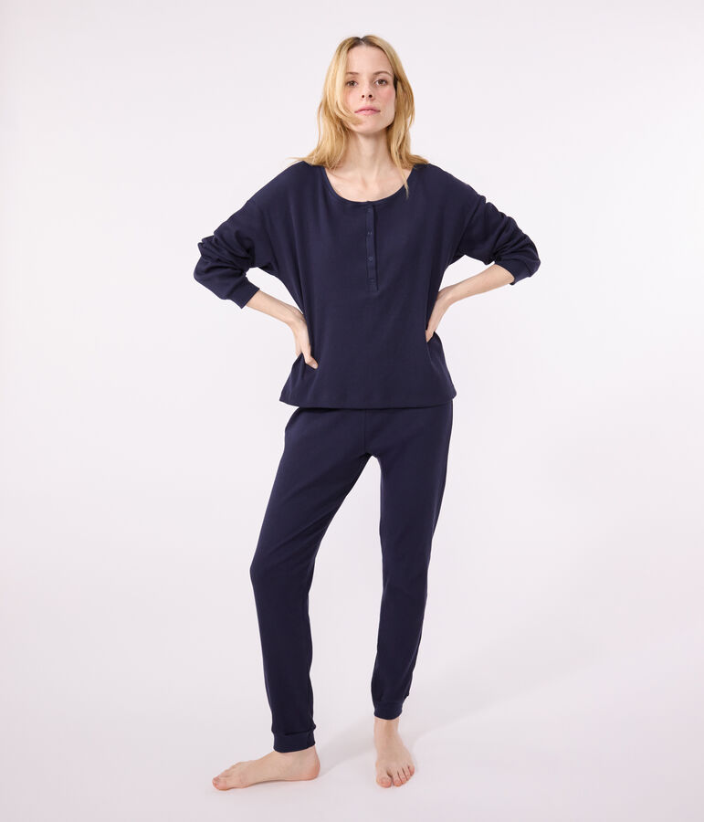 Women's plain cotton pyjamas SMOKING blue